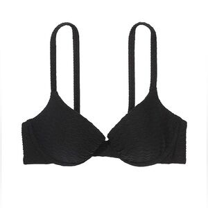 Victoria's Secret Push Up Bikini Swim Top Textured Fishnet 36DD Black NWT